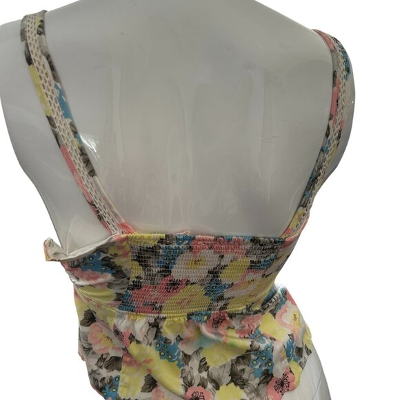 Free People Corset Peplum Top Coquette Cottagecore Floral sz 0 Pink Yellow - Picture 3 of 4